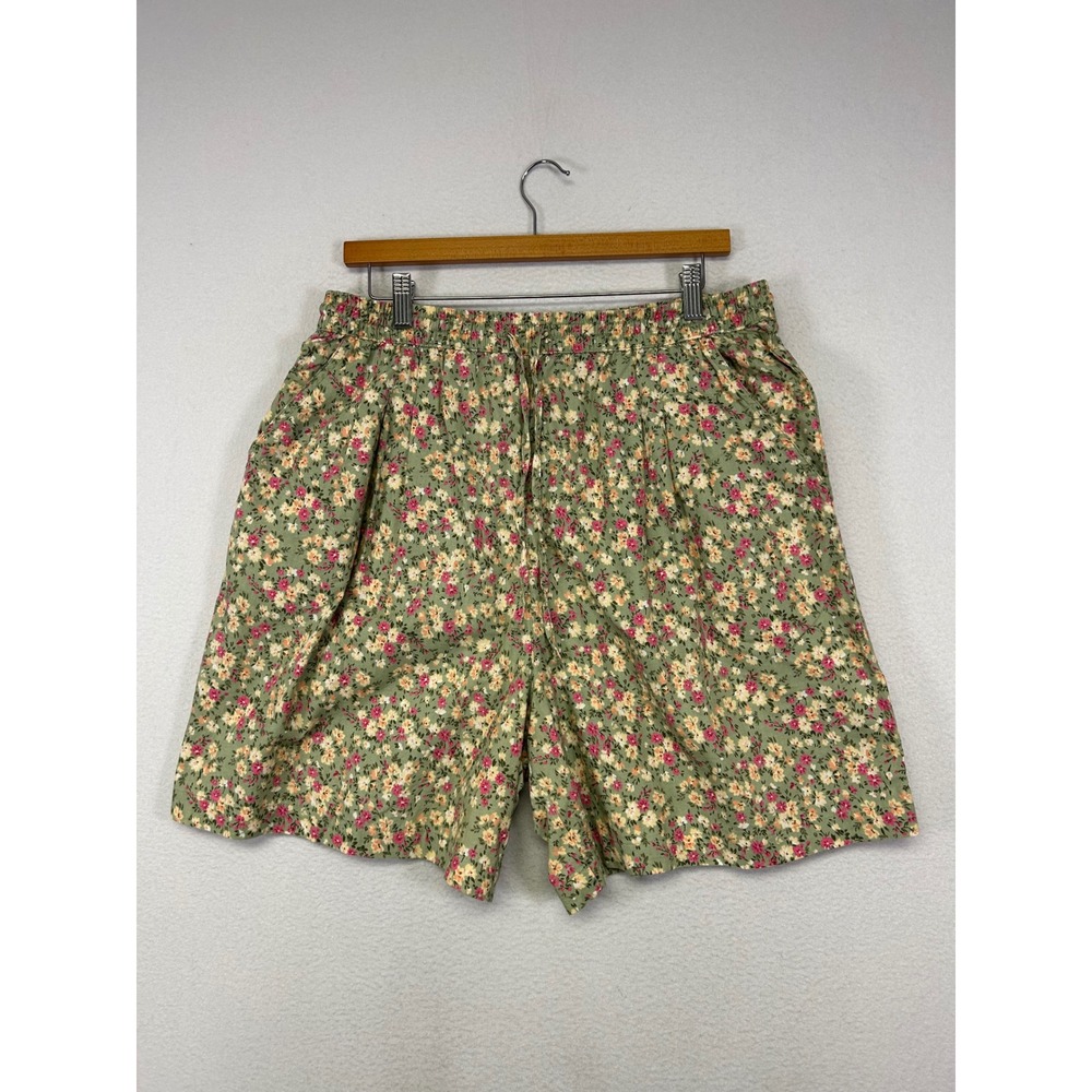 Vintage Cottagecore Jenny Buchanan XL Green Floral Elastic Waist Cotton Shorts